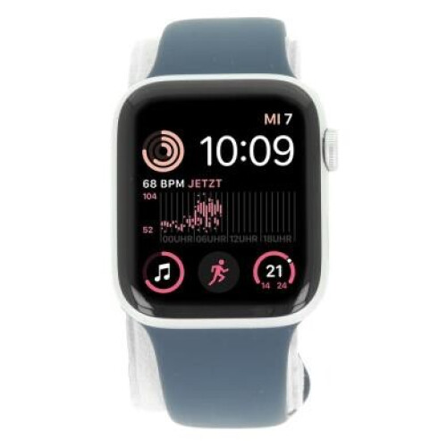 Apple Watch SE 2 GPS 44mm Aluminium silber Sportarmband sturmblau M/L
