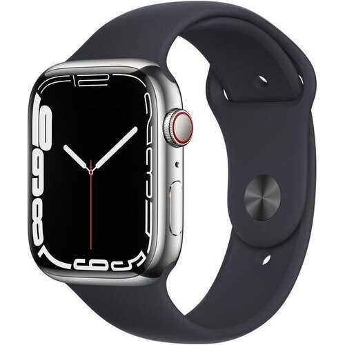 Apple Watch Series 7 (2021) GPS + Cellular 45 mm - Rostfreier Stahl Silber - Sportarmband Schwarz