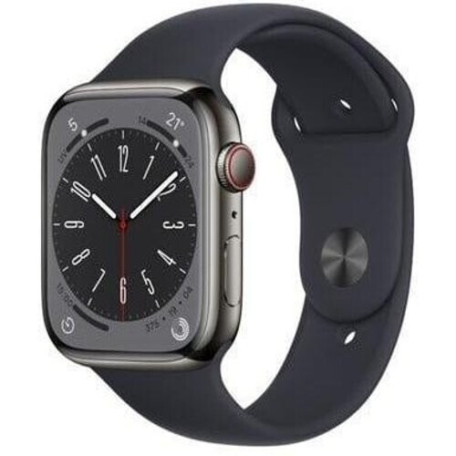 Apple Watch Series 8 (2022) GPS + Cellular 45 mm - Rostfreier Stahl Graphit - Sportarmband Schwarz