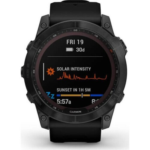 Garmin Fenix 7X Sapphire Solar Kunststoffarmband schwarz Titangehäuse schwarz