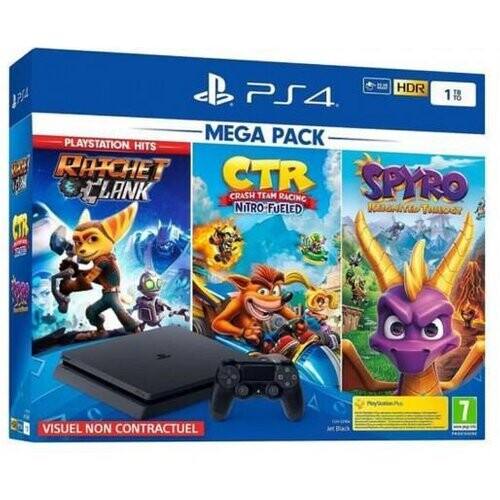 PlayStation 4 Slim 1000GB - Schwarz + Crash Team Racing + Spyro Reignited Trilogy + Ratchet & Clank