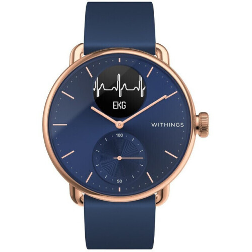 Withings ScanWatch 38mm Bluetooth Silikonarmband blau Edelstahlgehäuse roségold